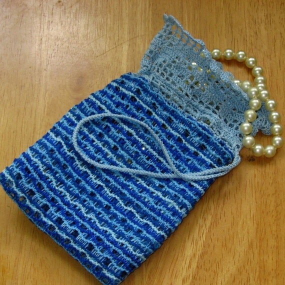 Blues Small Bag - Handmade Lace And Fabric - Light and Dark Blues ...
