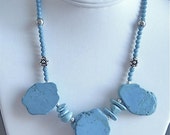 SALE - Turquoise Magnesite Slab Necklace - Statement Necklace -  Turquoise Silver Necklace - OOAK Necklace - 113002