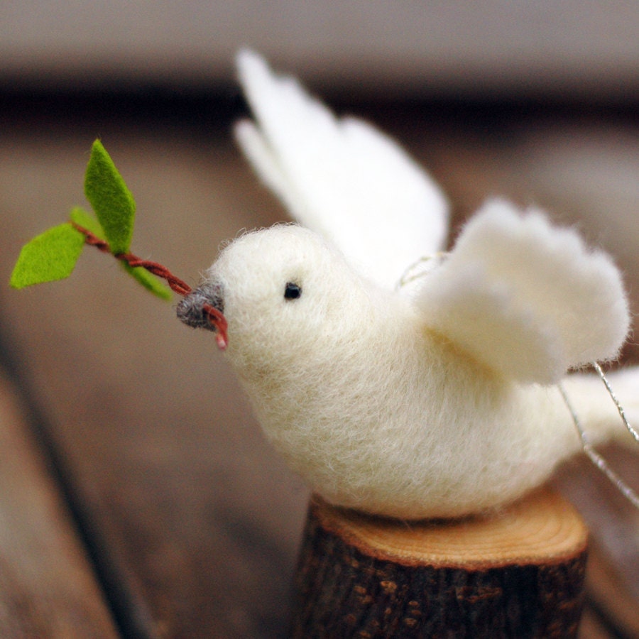 Peace Dove Needle Felted Wool Ornament