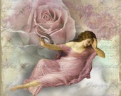 Rose in the Clouds Digital Collage Greeting Card (Suitable for Framing)
