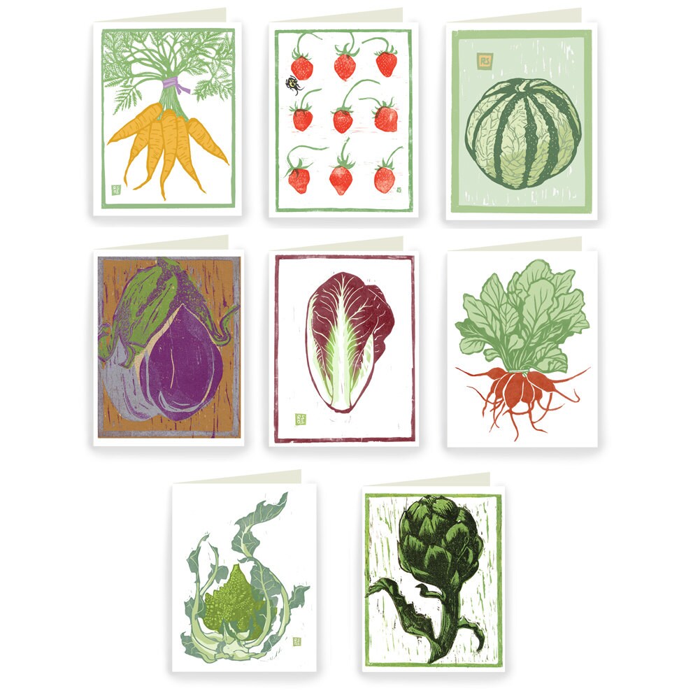 Block Print Vegetable Boxed Assortment of 8 Cards