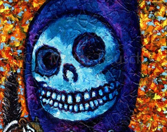 Autumn Skeleton Kid With Chipmunk Signed Print by Mister Reusch