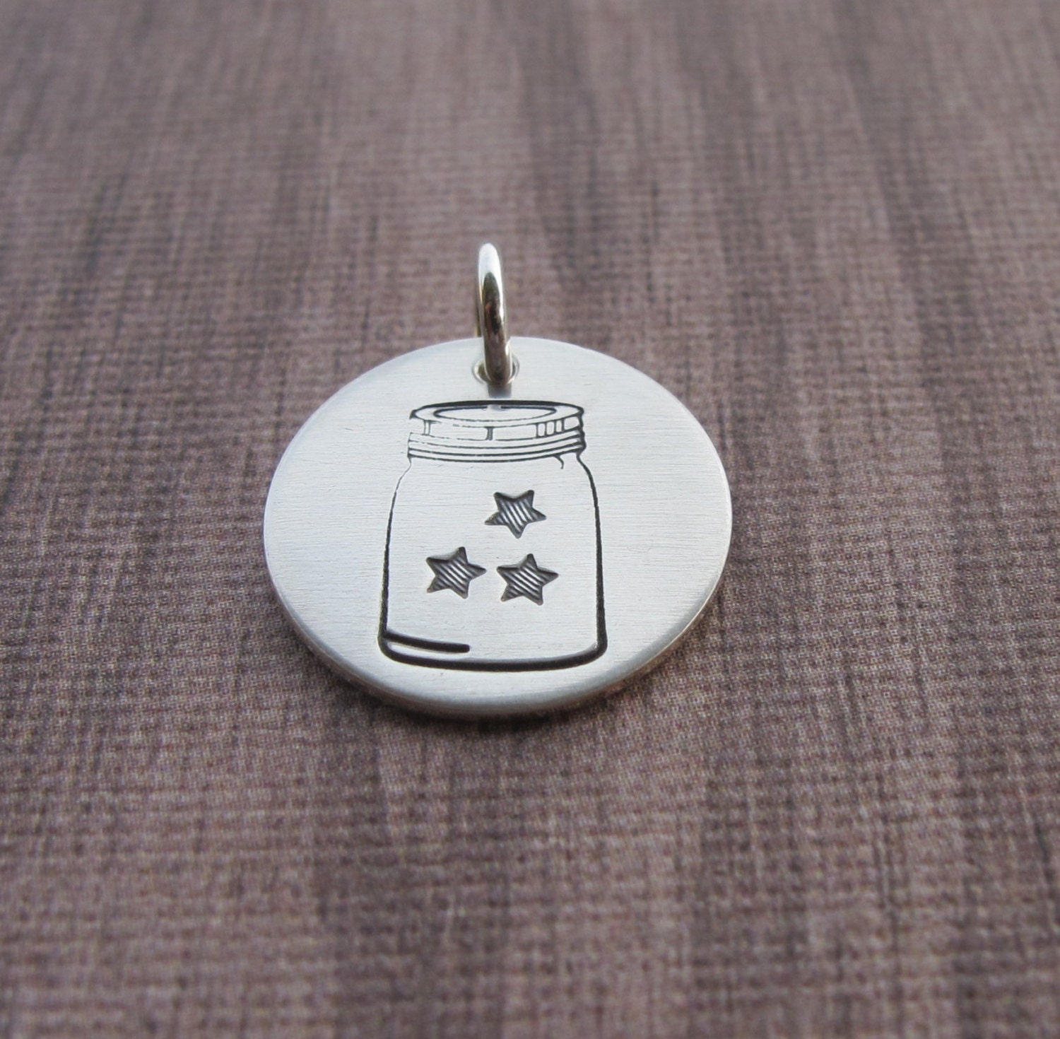 Hand Stamped Mason Jar Charm Jar Of Stars Sterling Silver