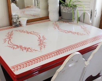 1940's Mochi Red and White Enamel Table w/ original chairs