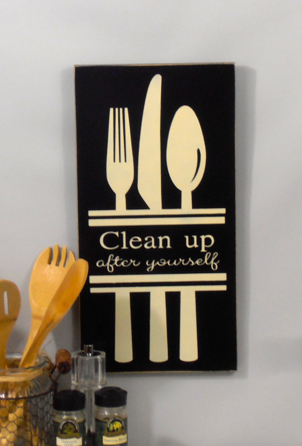 Clean up after yourself kitchen wood sign Kitchen by NeseDecor