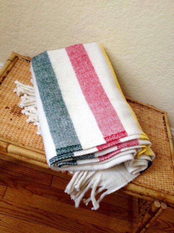 Vintage Blanket Hudson Bay Style Faribo Four Point Stripes