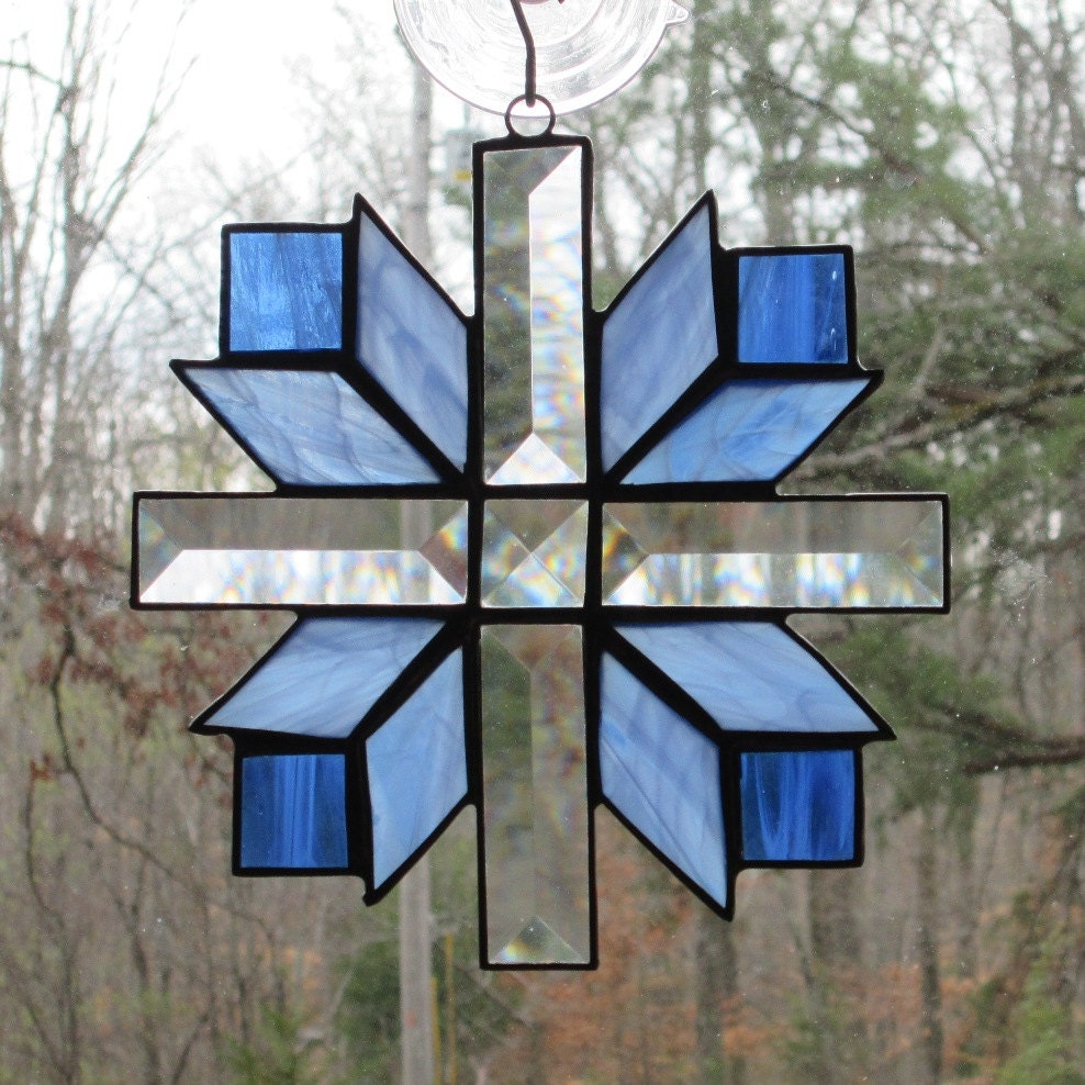 Stained Glass Suncatcher Cross Quilt Pattern Blue & Clear