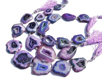 9 Inches Purple Druzy Agate Geode Slice beads 7 Pieces Purple Agate Slab Beads Size 22 - 36mm approx
