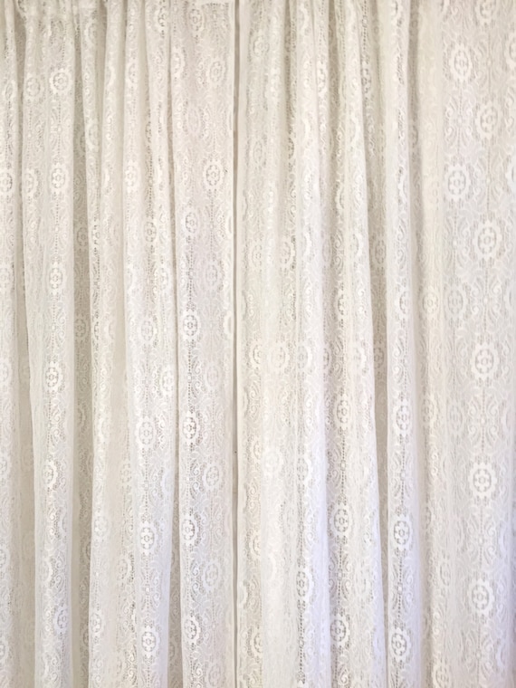 Vintage White Lace Floor Length Curtains Two Panels by SiloSprings