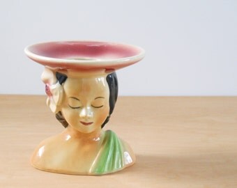 Vintage Shawnee Head Vase • Polynesian Hawaiian Lady Vase • Mid Century Tiki
