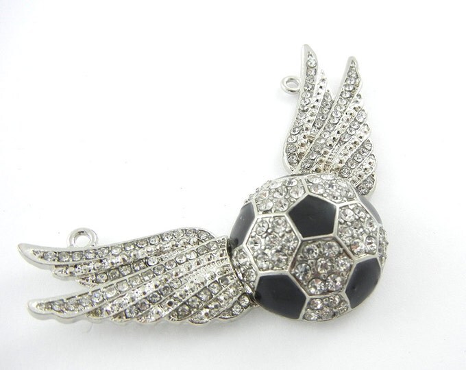 Double Link Soccer Ball with Rhinestone Wings Pendant