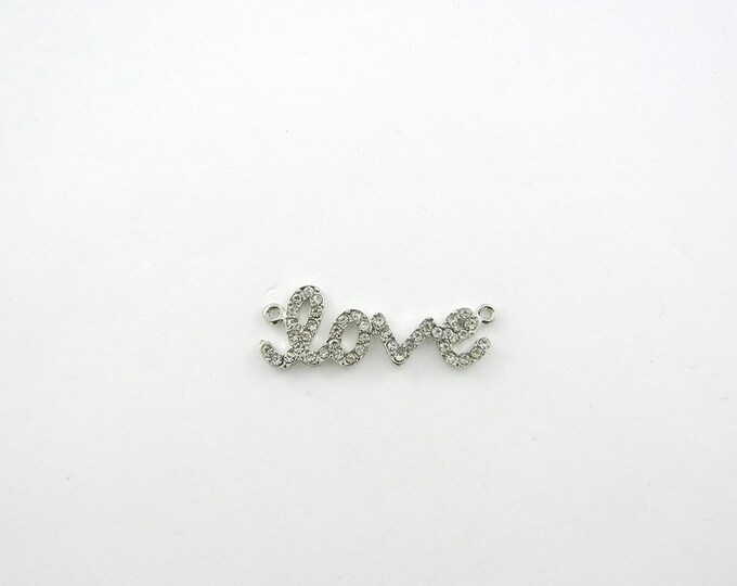 Small Silver-tone Rhinestone Love Double Link Pendant