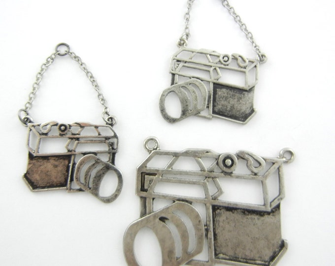 Set of Antique Silver-tone Cut-out Camera Pendant and Charms on Chain