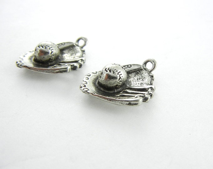 Pair of Pewter Dimensional Baseball Glove and Baseball Charms
