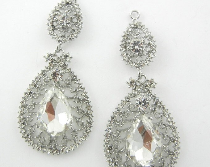 Pair of Crystal Filigree Teardrop Drop Charms