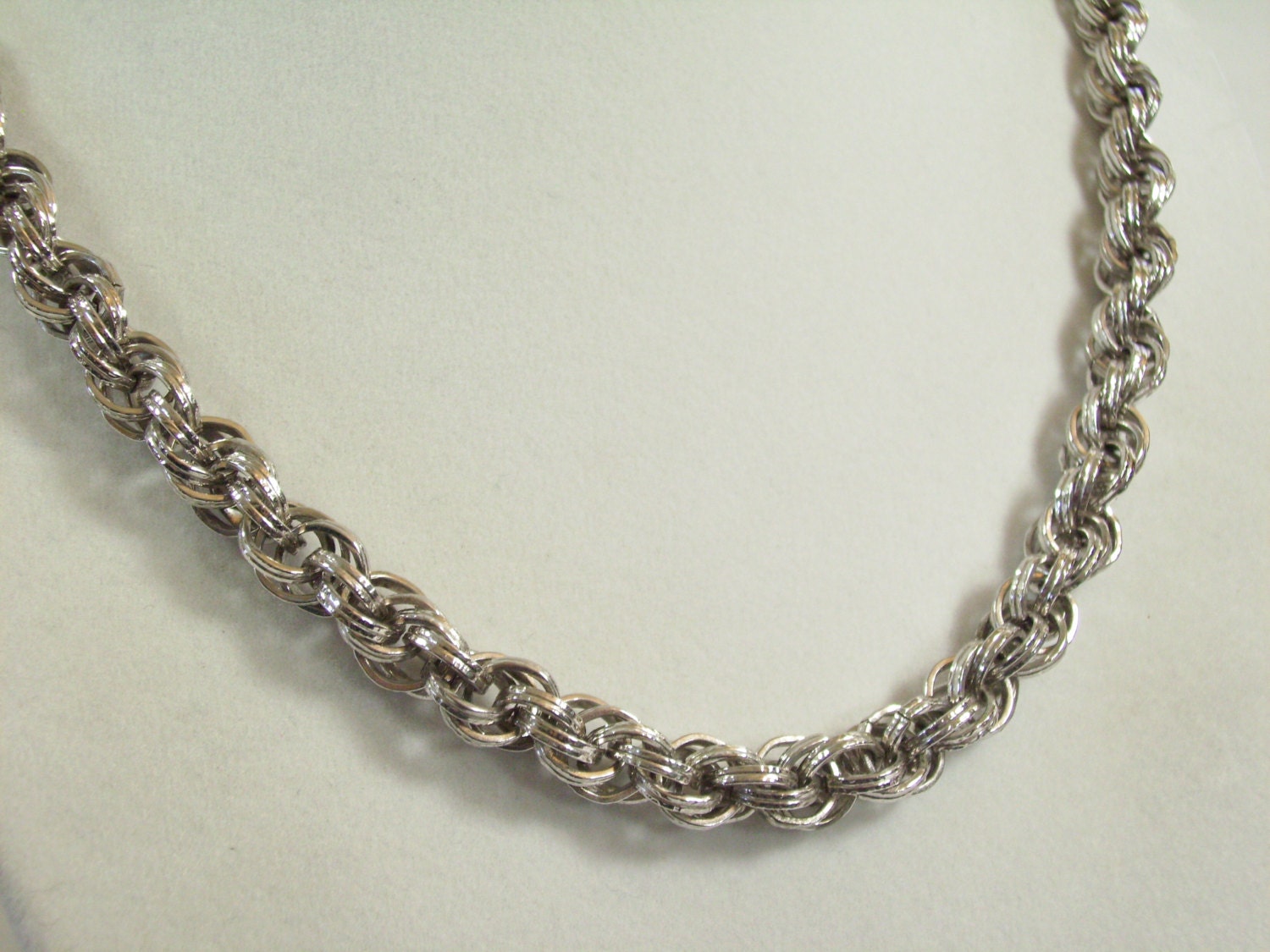 Vintage 60s Silver Rope Chain Necklace Frosty