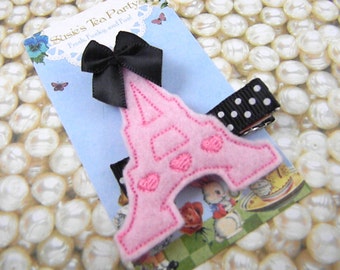 Felt Eiffel Tower Clip-Baby Hair Clip- Pink Eiffel Tower Hair Clip-Toddler HairClip-Paris Felt Hair Clip-Feltie Hair Clip