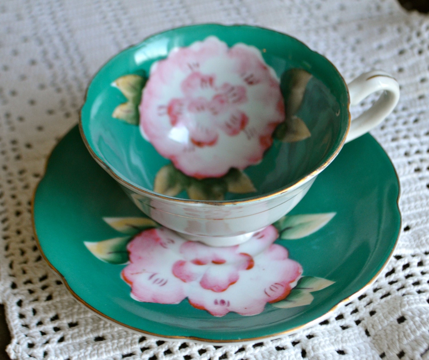 TEAL TEACUP JAPAN Simply Hand Painted by StudioVintage