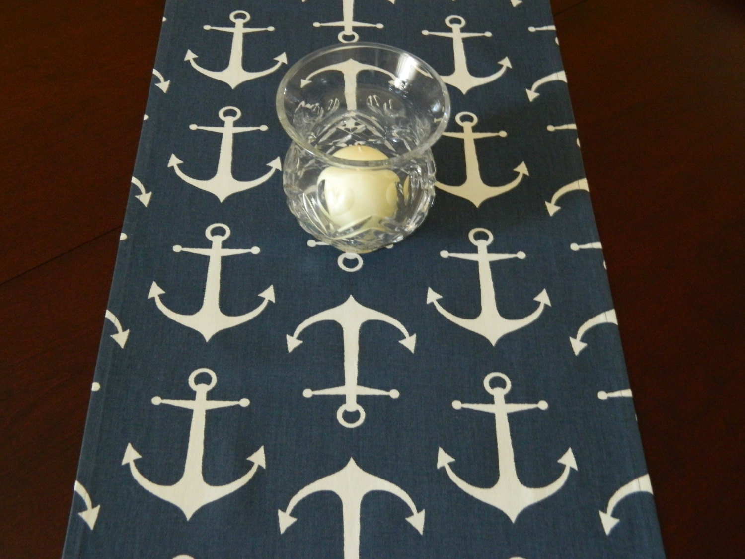 Navy Blue & White Anchors Table Runner. 72 Table Runner.