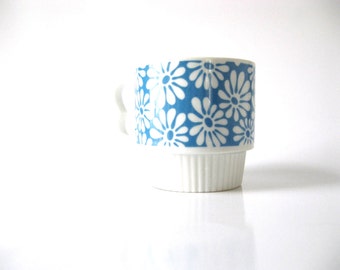 Vintage-Blue-1970s-Mod Flowers-Mug-Cup-Japan-Porcelain