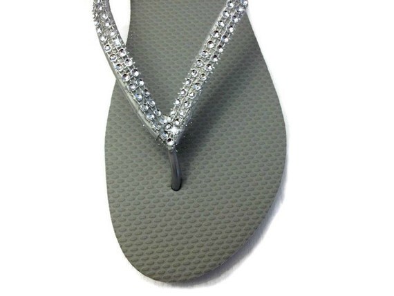 Rhinestone Flip Flops Gray Grey, Bridal Bridesmaid Bridesmaids Flower ...