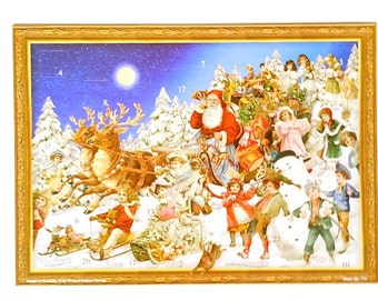 Victorian Santa Reindeer and Sleigh Father Christmas Advent Calendar German Paper