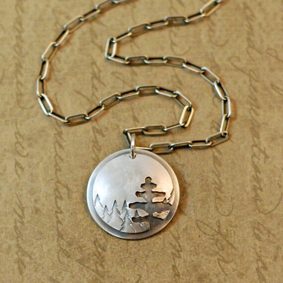 Sterling silver necklace pendant sawed soldered trees