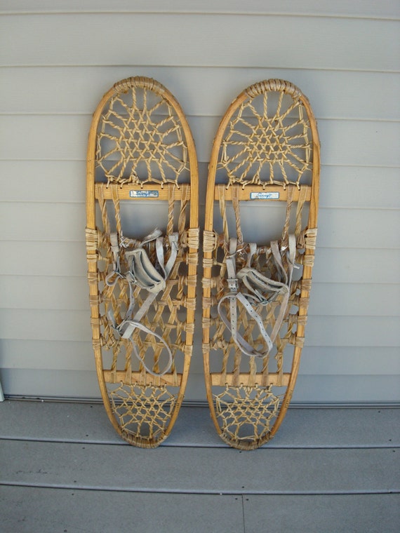Wood snowshoes with leather straps Snocraft Norway Maine