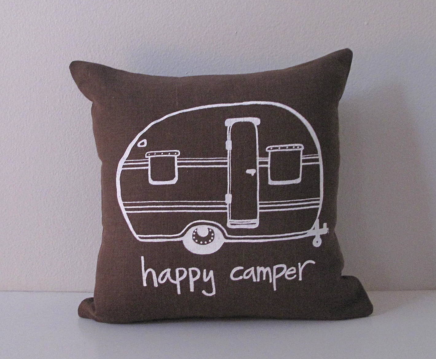 Pillow Cover Happy Camper Vintage Trailer 12 x 12 inches