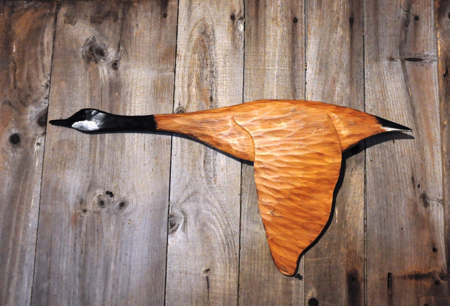 Wooden Canada Goose in Flight wood carving Flying Canadian