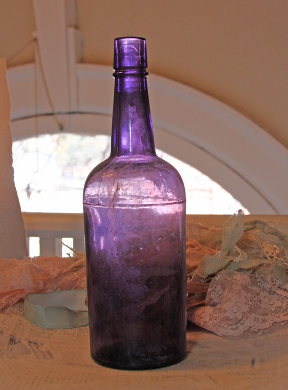 Large PURPLE BOTTLE Shaded Antique Lavender Glass