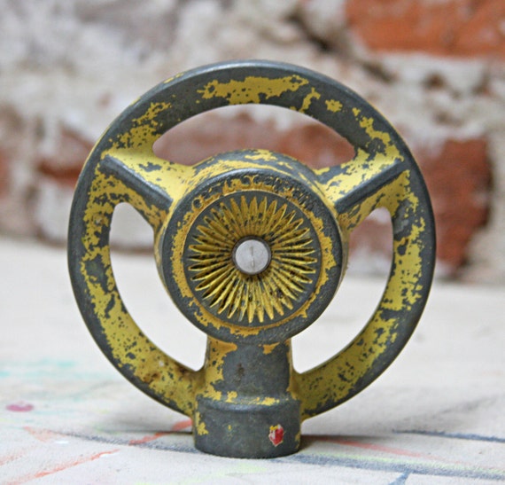 SPRINKLER HEAD Chippy Paint Yellow Salvaged by VintageSupplyCo