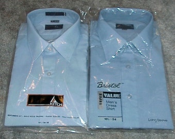 2--Vintage--1990's--Men's Long Sleeve--Dress SHIRTS--Both Size 16-1/2--34/35--NOS--New In Packages