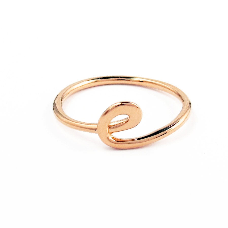 Solid 14k Rose gold Initial Ring-personalized wedding bridal