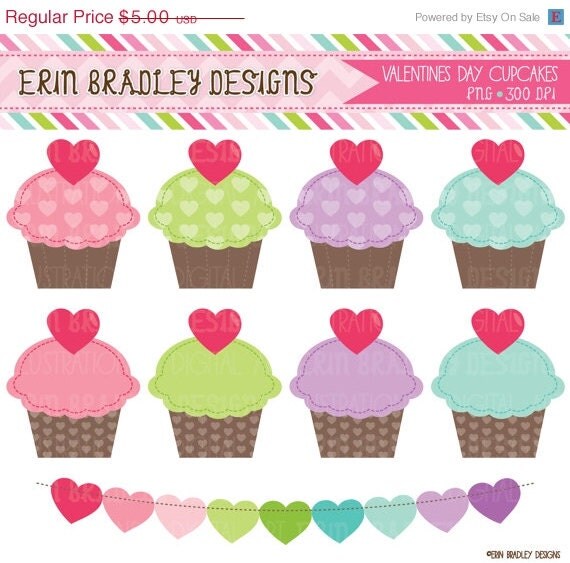 50% OFF SALE Valentines Day Cupcakes Clip Art Commercial Use Holiday Clipart Graphics Instant Download Il_570xn