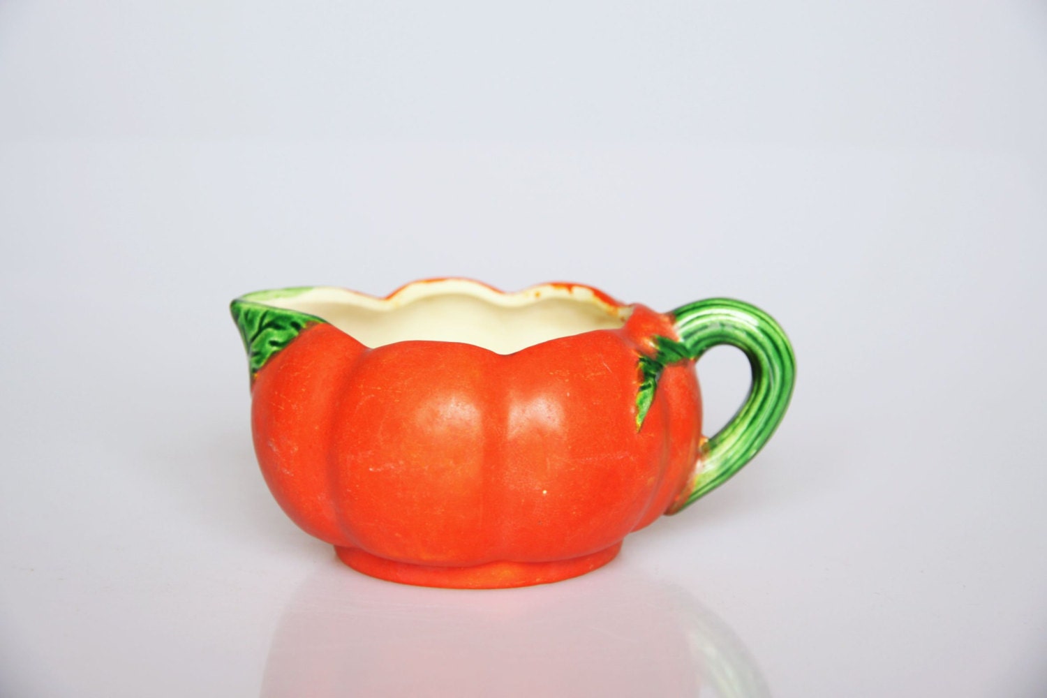 Vintage red tomato milk jug, small ceramic tomato creamer, retro red