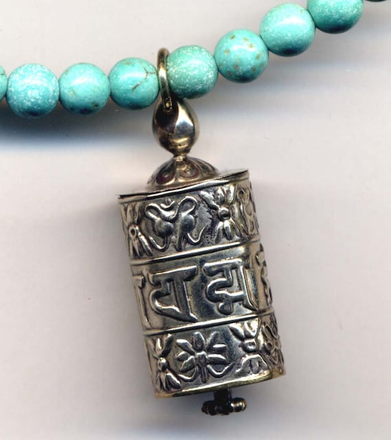 Tibetan Prayer Wheel Necklace, Buddhist Necklace, Genuine Magnesite ...