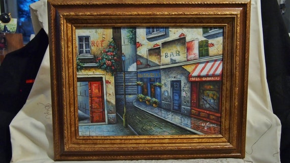 Paris Street Scene Oil Painting Signed W by RareEarthProducts