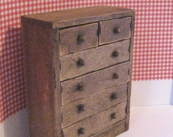 Dollhouse, chest, drawers, country look, dark oak, twelfth scale