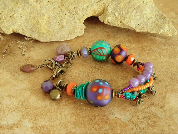 Boho Bracelet Colorful Beaded Bracelet Pop Art by BohoStyleMe