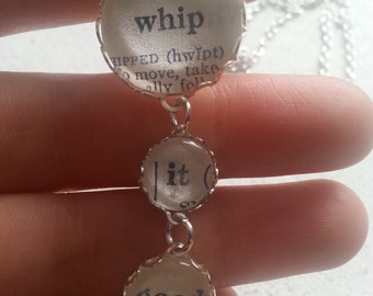 Whip It! Devo Inspired Necklace - 1930s Dictionary Into One of a Kind Epic 80s Devo Tribute Necklace - Fun Quirky BFF Sister Friend Gift