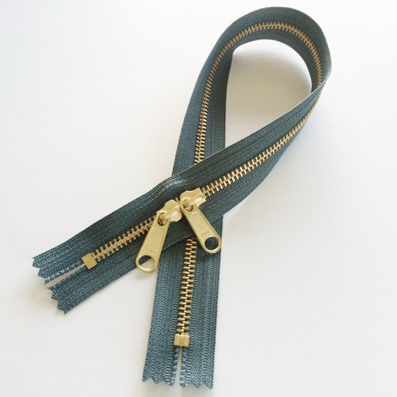 ONE 18 Inch Brass YKK Metal Zipper with Two Long Pull by zipit