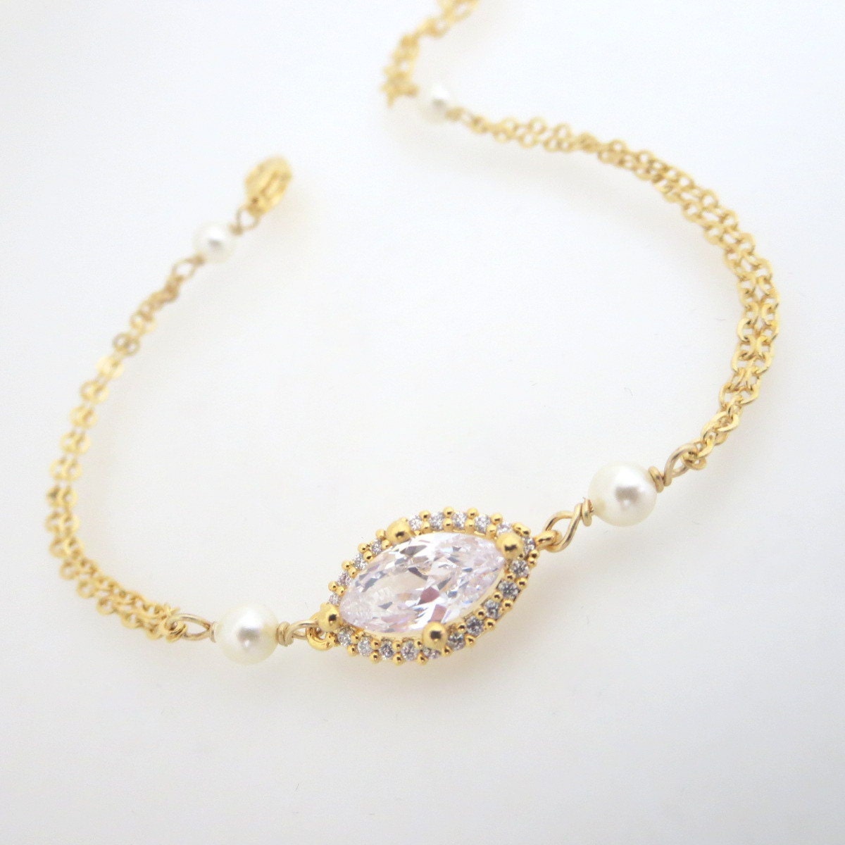 Gold bangle bracelet Pearl bangle bracelet Crystal by treasures570