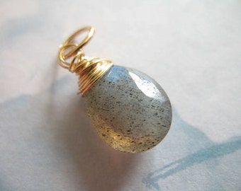LABRADORITE Pendant Charm Add a Dangles, Pear Briolette, 18-20 mm, 14k Gold Fill or 925 Sterling Silver Wire ..gemdone gd11