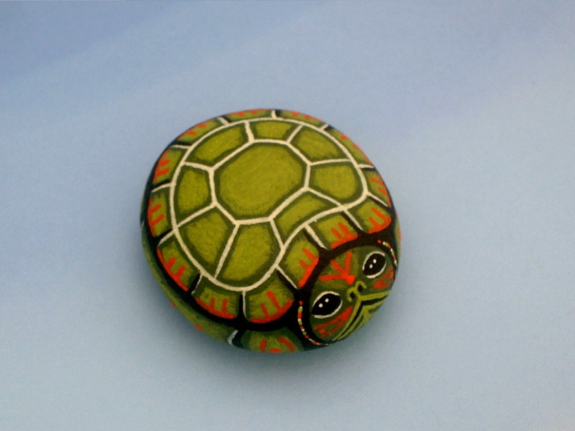 Snapping Turtle painted rocks miniature diy dish by RockArtiste