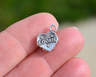 BULK 50 Silver Heart Shaped Cookie Charms SC2455