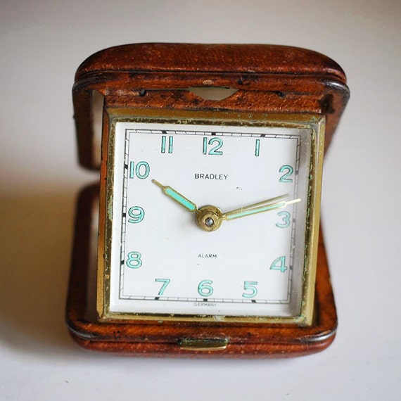 vintage travel alarm clock in leather case Bentley made in