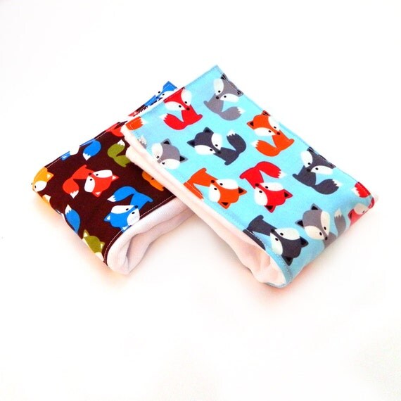 Fox Burp Cloths Boy, Blue Gray Orange Brown Cotton Burp Cloth //set of 2 // Animal Boy Burp Cloth / Baby Shower Gift / Blue Burp Cloth