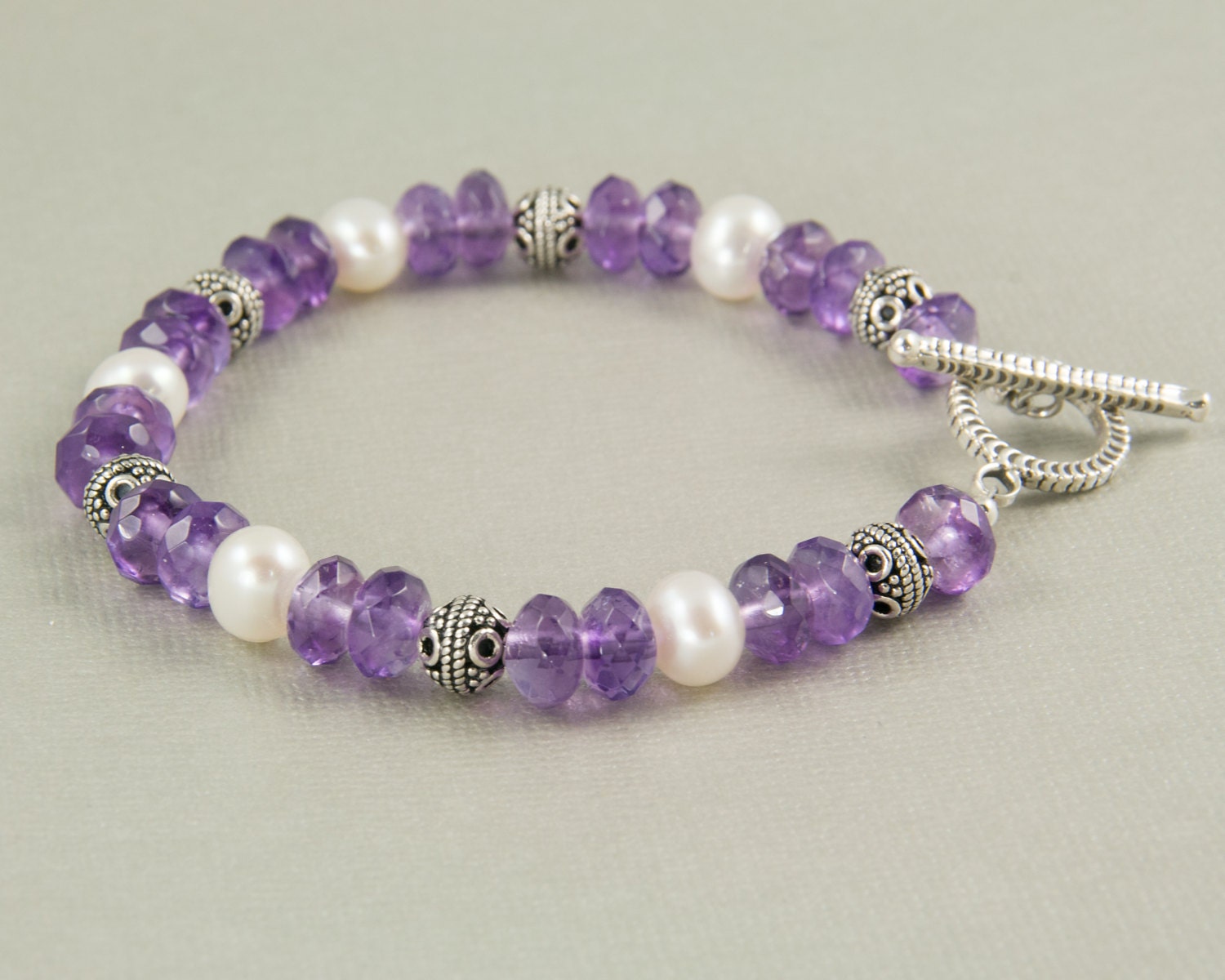 Sterling silver amethyst bracelet amethyst and pearl beaded