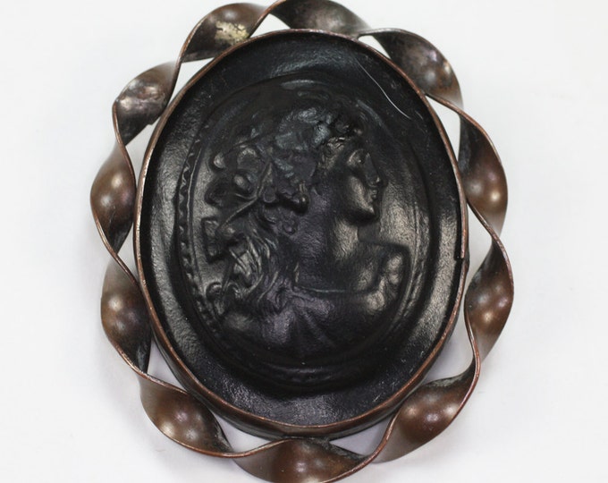 Victorian Cameo Brooch Gutta Percha or Vulcanite Mid Victorian Antique